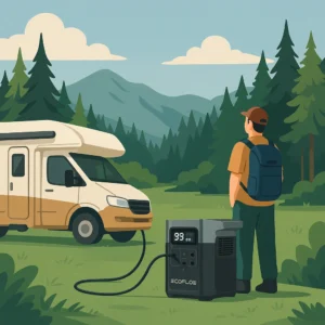 en mand der kigger på sin autocamber med et batteri der levere strøm til autocamberen. det er en wordpress hjemmeside der er lavet til energiløsninger.dk som bilelder høre til