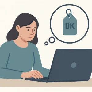 billede af en dame der kigger efter en billig hjemmeside