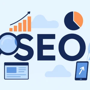 Billede af teksten SEO som er søgemaskine optimering man bruger på hjemmesider for at blive set på google søge maskine