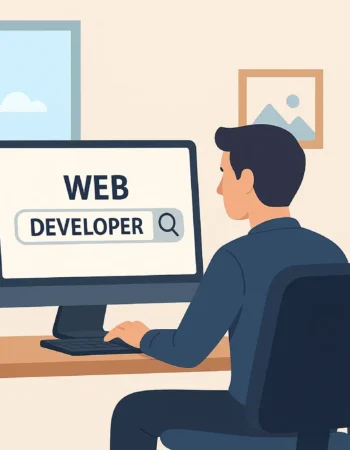 et grafisk billede af Mikkel lindbjerg der sidder og koder en wordpress hjemmeside