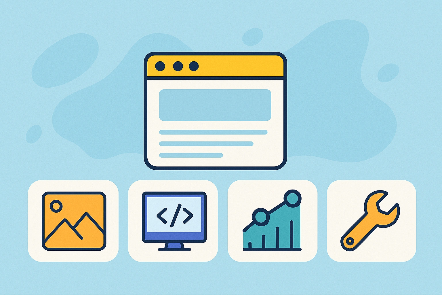 Infographic illustration of wordpress website platforms and interface screens