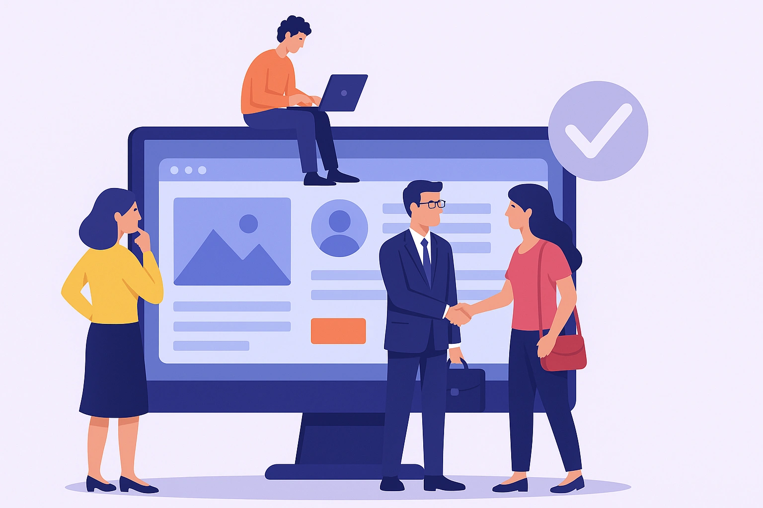 image with people close to a screen with a Professional website built with WordPress